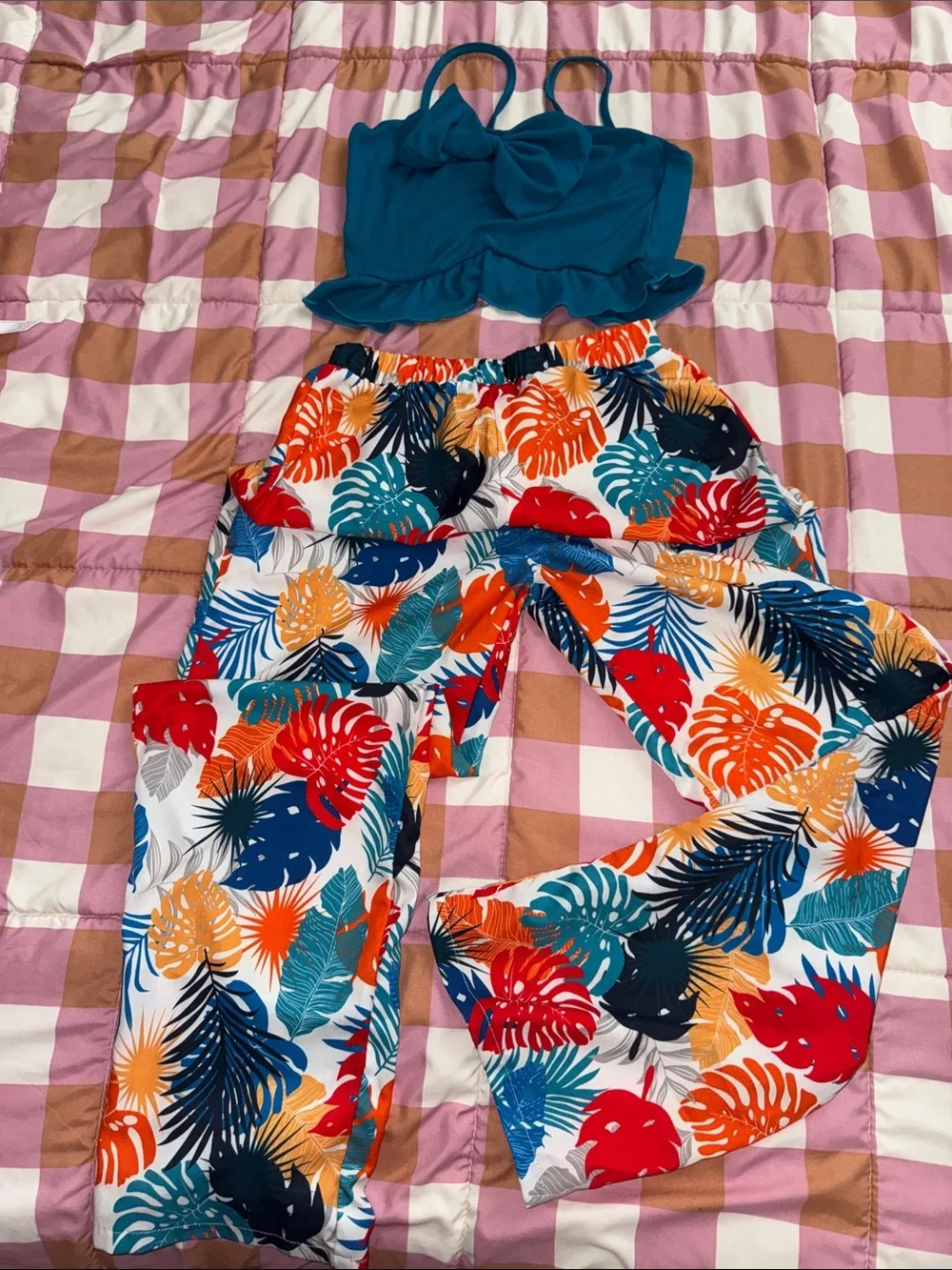Kids Tropical Print Pajama Set with Teal Tank